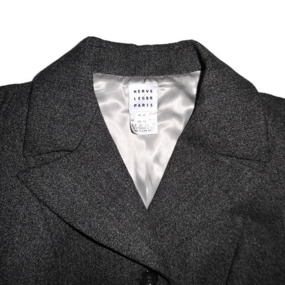 Herve Leger Wool Blazer Jacket Gray Button Up 14 - Picture 3 of 4
